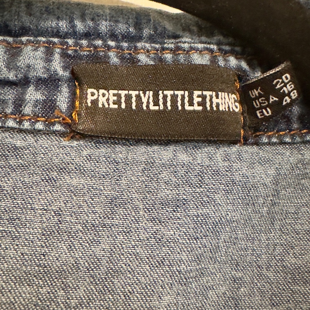 PrettyLittleThing Denim Shirt Dress Belted Button Front Blue Mini Dress Size 16 - Picture 6 of 8
